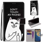 For ZTE Blade A51 Coloured Drawing Cross Texture Horizontal Flip PU Leather Case with Holder & Card Slots & Wallet & Lanyard(Middle Finger White Cat)