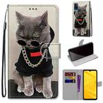 For ZTE Blade A71 Coloured Drawing Cross Texture Horizontal Flip PU Leather Case with Holder & Card Slots & Wallet & Lanyard(Golden Chain Grey Cat)