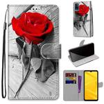 For ZTE Blade A71 Coloured Drawing Cross Texture Horizontal Flip PU Leather Case with Holder & Card Slots & Wallet & Lanyard(Wood Red Rose)