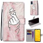 For ZTE Blade A71 Coloured Drawing Cross Texture Horizontal Flip PU Leather Case with Holder & Card Slots & Wallet & Lanyard(Pink Hands Heart)