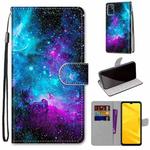 For ZTE Blade A71 Coloured Drawing Cross Texture Horizontal Flip PU Leather Case with Holder & Card Slots & Wallet & Lanyard(Purple Green Starry Sky)