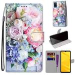For ZTE Blade A71 Coloured Drawing Cross Texture Horizontal Flip PU Leather Case with Holder & Card Slots & Wallet & Lanyard(Light Pink Bouquet)