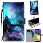 For Samsung Galaxy A22 4G Coloured Drawing Cross Texture Horizontal Flip PU Leather Case with Holder & Card Slots & Wallet & Lanyard(Colorful Clouds)