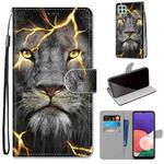 For Samsung Galaxy A22 5G Coloured Drawing Cross Texture Horizontal Flip PU Leather Case with Holder & Card Slots & Wallet & Lanyard(Fission Lion)