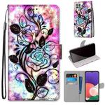 For Samsung Galaxy A22 5G Coloured Drawing Cross Texture Horizontal Flip PU Leather Case with Holder & Card Slots & Wallet & Lanyard(Color Bottom Hollow Flower)