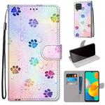 For Samsung Galaxy M32 Coloured Drawing Cross Texture Horizontal Flip PU Leather Case with Holder & Card Slots & Wallet & Lanyard(Footprint Water Drops)