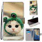 For ZTE Blade A31 Coloured Drawing Cross Texture Horizontal Flip PU Leather Case with Holder & Card Slots & Wallet & Lanyard(Frog Kitten)