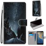 For ZTE Blade A31 Coloured Drawing Cross Texture Horizontal Flip PU Leather Case with Holder & Card Slots & Wallet & Lanyard(Mountain Road Starry Sky)