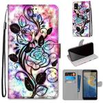 For ZTE Blade A31 Coloured Drawing Cross Texture Horizontal Flip PU Leather Case with Holder & Card Slots & Wallet & Lanyard(Color Bottom Hollow Flower)