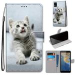For ZTE Blade A31 Coloured Drawing Cross Texture Horizontal Flip PU Leather Case with Holder & Card Slots & Wallet & Lanyard(Small Gray Cat)