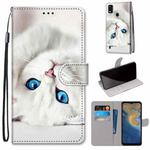 For ZTE Blade A51 Coloured Drawing Cross Texture Horizontal Flip PU Leather Case with Holder & Card Slots & Wallet & Lanyard(White Kitten)