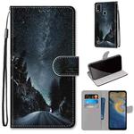For ZTE Blade A51 Coloured Drawing Cross Texture Horizontal Flip PU Leather Case with Holder & Card Slots & Wallet & Lanyard(Mountain Road Starry Sky)