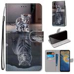 For ZTE Blade A51 Coloured Drawing Cross Texture Horizontal Flip PU Leather Case with Holder & Card Slots & Wallet & Lanyard(Cat Becomes Tiger)