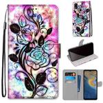 For ZTE Blade A51 Coloured Drawing Cross Texture Horizontal Flip PU Leather Case with Holder & Card Slots & Wallet & Lanyard(Color Bottom Hollow Flower)