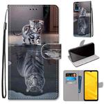 For ZTE Blade A71 Coloured Drawing Cross Texture Horizontal Flip PU Leather Case with Holder & Card Slots & Wallet & Lanyard(Cat Becomes Tiger)