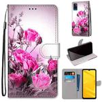 For ZTE Blade A71 Coloured Drawing Cross Texture Horizontal Flip PU Leather Case with Holder & Card Slots & Wallet & Lanyard(Wild Rose)