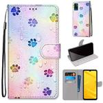 For ZTE Blade A71 Coloured Drawing Cross Texture Horizontal Flip PU Leather Case with Holder & Card Slots & Wallet & Lanyard(Footprint Water Drops)