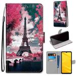 For ZTE Blade A71 Coloured Drawing Cross Texture Horizontal Flip PU Leather Case with Holder & Card Slots & Wallet & Lanyard(Pink Flower Tower Bridge)