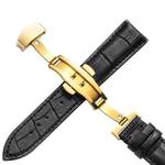 14mm Classic Cowhide Leather Gold Butterfly Buckle Watch Band(Black)