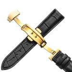 16mm Classic Cowhide Leather Gold Butterfly Buckle Watch Band(Black)