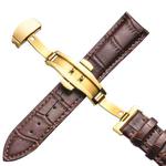 18mm Classic Cowhide Leather Gold Butterfly Buckle Watch Band(Brown)