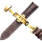 18mm Classic Cowhide Leather Gold Butterfly Buckle Watch Band(Brown White Lines)