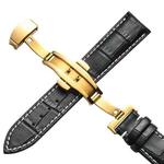 18mm Classic Cowhide Leather Gold Butterfly Buckle Watch Band(Black White Lines)