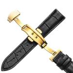 20mm Classic Cowhide Leather Gold Butterfly Buckle Watch Band(Black)