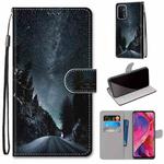 For OPPO A54 5G / A74 5G / A93 5G / A93s 5G Coloured Drawing Cross Texture Horizontal Flip PU Leather Case with Holder & Card Slots & Wallet & Lanyard(Mountain Road Starry Sky)