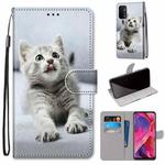 For OPPO A54 5G / A74 5G / A93 5G / A93s 5G Coloured Drawing Cross Texture Horizontal Flip PU Leather Case with Holder & Card Slots & Wallet & Lanyard(Small Gray Cat)