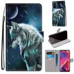 For OPPO A54 5G / A74 5G / A93 5G / A93s 5G Coloured Drawing Cross Texture Horizontal Flip PU Leather Case with Holder & Card Slots & Wallet & Lanyard(Pensive Wolf)