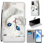 For OPPO A55 5G / A54 4G / A53s 5G / A16 4G Coloured Drawing Cross Texture Horizontal Flip PU Leather Case with Holder & Card Slots & Wallet & Lanyard(White Kitten)