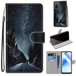 For OPPO A55 5G / A54 4G / A53s 5G / A16 4G Coloured Drawing Cross Texture Horizontal Flip PU Leather Case with Holder & Card Slots & Wallet & Lanyard(Mountain Road Starry Sky)