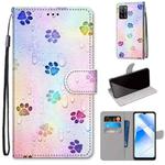 For OPPO A55 5G / A54 4G / A53s 5G / A16 4G Coloured Drawing Cross Texture Horizontal Flip PU Leather Case with Holder & Card Slots & Wallet & Lanyard(Footprint Water Drops)