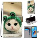 For OPPO A72 5G / A73 5G / A53 5G Coloured Drawing Cross Texture Horizontal Flip PU Leather Case with Holder & Card Slots & Wallet & Lanyard(Frog Kitten)