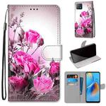 For OPPO A72 5G / A73 5G / A53 5G Coloured Drawing Cross Texture Horizontal Flip PU Leather Case with Holder & Card Slots & Wallet & Lanyard(Wild Rose)