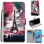 For OPPO A72 5G / A73 5G / A53 5G Coloured Drawing Cross Texture Horizontal Flip PU Leather Case with Holder & Card Slots & Wallet & Lanyard(Pink Flower Tower Bridge)