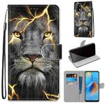 For OPPO A74 4G / F19 Coloured Drawing Cross Texture Horizontal Flip PU Leather Case with Holder & Card Slots & Wallet & Lanyard(Fission Lion)