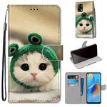 For OPPO A74 4G / F19 Coloured Drawing Cross Texture Horizontal Flip PU Leather Case with Holder & Card Slots & Wallet & Lanyard(Frog Kitten)