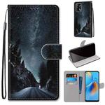 For OPPO A74 4G / F19 Coloured Drawing Cross Texture Horizontal Flip PU Leather Case with Holder & Card Slots & Wallet & Lanyard(Mountain Road Starry Sky)