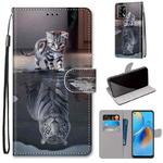 For OPPO A74 4G / F19 Coloured Drawing Cross Texture Horizontal Flip PU Leather Case with Holder & Card Slots & Wallet & Lanyard(Cat Becomes Tiger)