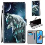 For OPPO A74 4G / F19 Coloured Drawing Cross Texture Horizontal Flip PU Leather Case with Holder & Card Slots & Wallet & Lanyard(Pensive Wolf)