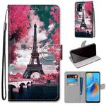 For OPPO A74 4G / F19 Coloured Drawing Cross Texture Horizontal Flip PU Leather Case with Holder & Card Slots & Wallet & Lanyard(Pink Flower Tower Bridge)