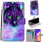 For OPPO F19 Pro+ 5G / A94 5G / A95 5G Coloured Drawing Cross Texture Horizontal Flip PU Leather Case with Holder & Card Slots & Wallet & Lanyard(Tiger Drinking Water)