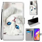 For OPPO F19 Pro+ 5G / A94 5G / A95 5G Coloured Drawing Cross Texture Horizontal Flip PU Leather Case with Holder & Card Slots & Wallet & Lanyard(White Kitten)