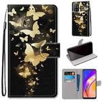 For OPPO F19 Pro+ 5G / A94 5G / A95 5G Coloured Drawing Cross Texture Horizontal Flip PU Leather Case with Holder & Card Slots & Wallet & Lanyard(Golden Butterfly Group)