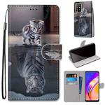 For OPPO F19 Pro+ 5G / A94 5G / A95 5G Coloured Drawing Cross Texture Horizontal Flip PU Leather Case with Holder & Card Slots & Wallet & Lanyard(Cat Becomes Tiger)