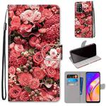 For OPPO F19 Pro+ 5G / A94 5G / A95 5G Coloured Drawing Cross Texture Horizontal Flip PU Leather Case with Holder & Card Slots & Wallet & Lanyard(Pink Rose Garden)