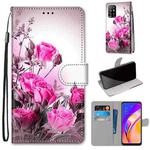 For OPPO F19 Pro+ 5G / A94 5G / A95 5G Coloured Drawing Cross Texture Horizontal Flip PU Leather Case with Holder & Card Slots & Wallet & Lanyard(Wild Rose)