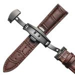18mm Classic Cowhide Leather Black Butterfly Buckle Watch Band(Brown)